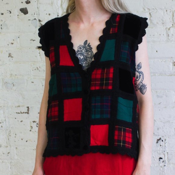 Vintage 1980s Patchwork Sweater Vest - Picture 4 of 4